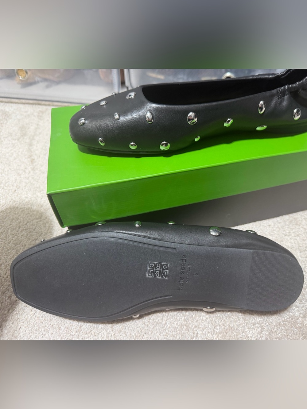 kate spade Black Studded Slip-On Ballet Flats